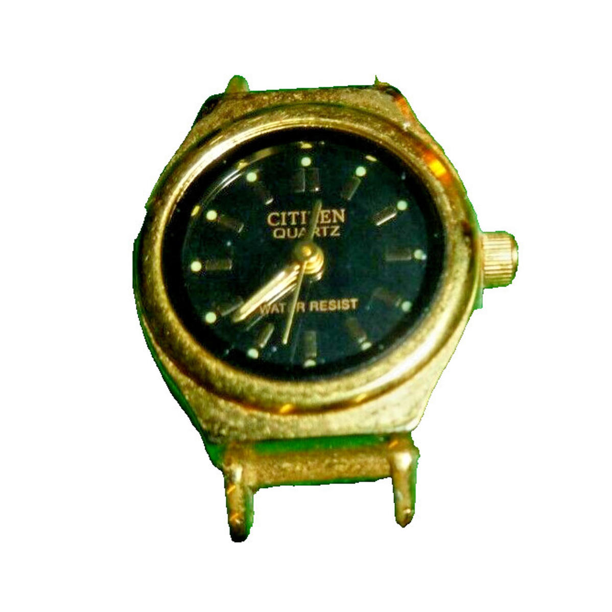 Citizen 5930 Watch Gold Tone Stainless Steel Gemstone Bezel Black Dial 21mm